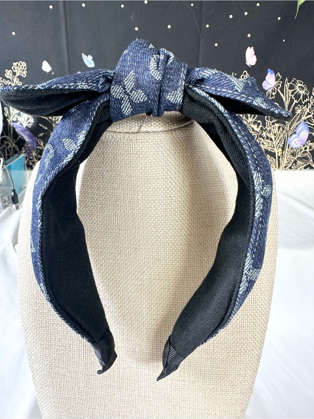Fashion Luxury Denim Floral Knot Headband - Women Accessories